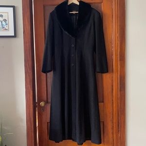 Vintage Full Length Wool Coat with Faux Fur Collar